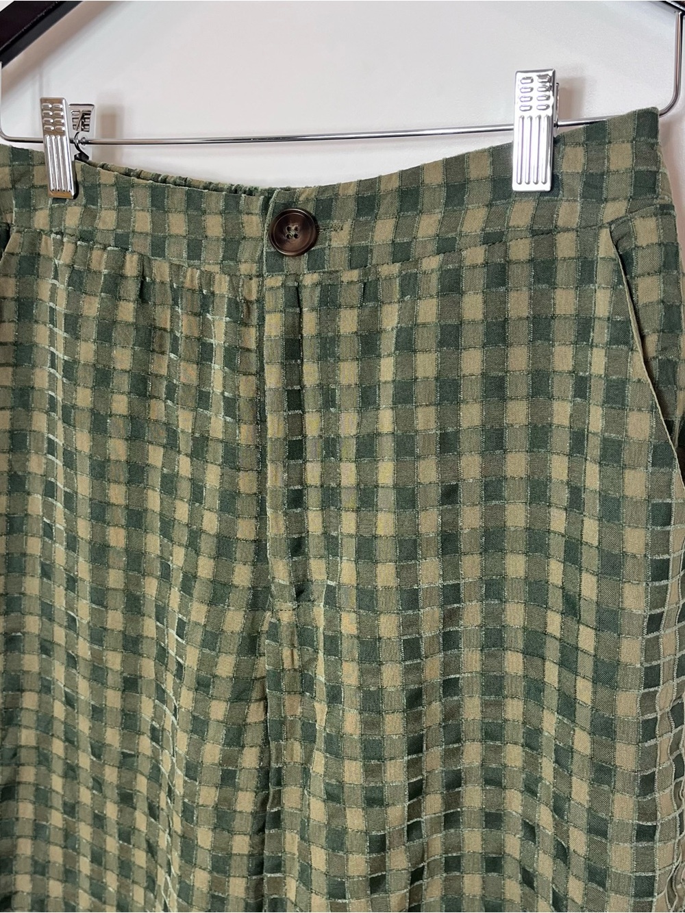 Willow + Root Pants Medium Olive Green Textured‎ Plaid Stretch Trousers NWT - Picture 4 of 6